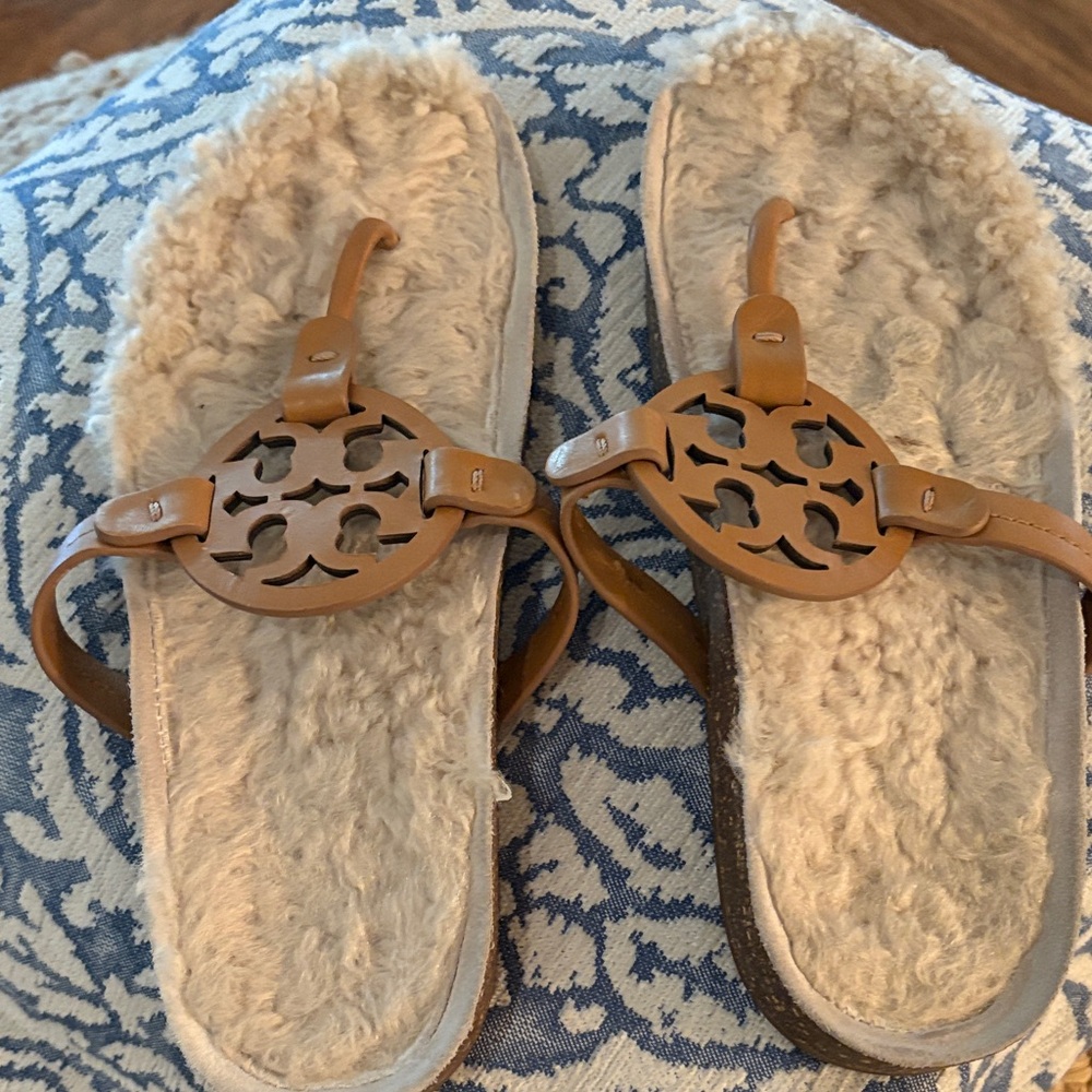 Tory Burch Brown Shearling Sandals